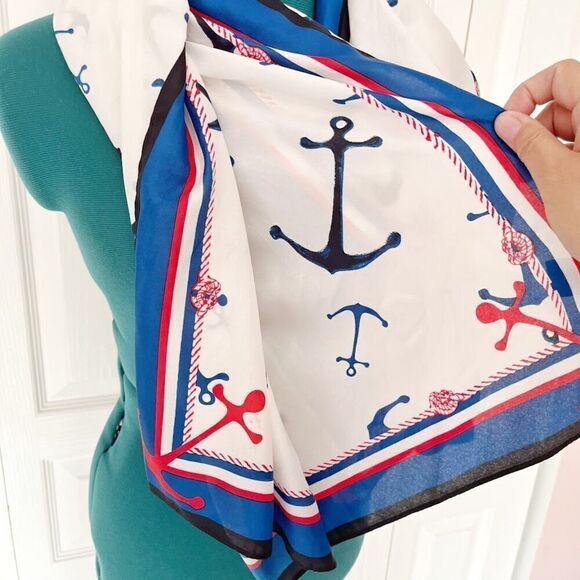 The Limited Red Blue White Anchor Nautical Cruise Polyester Long Wrap Scarf - Picture 4 of 6